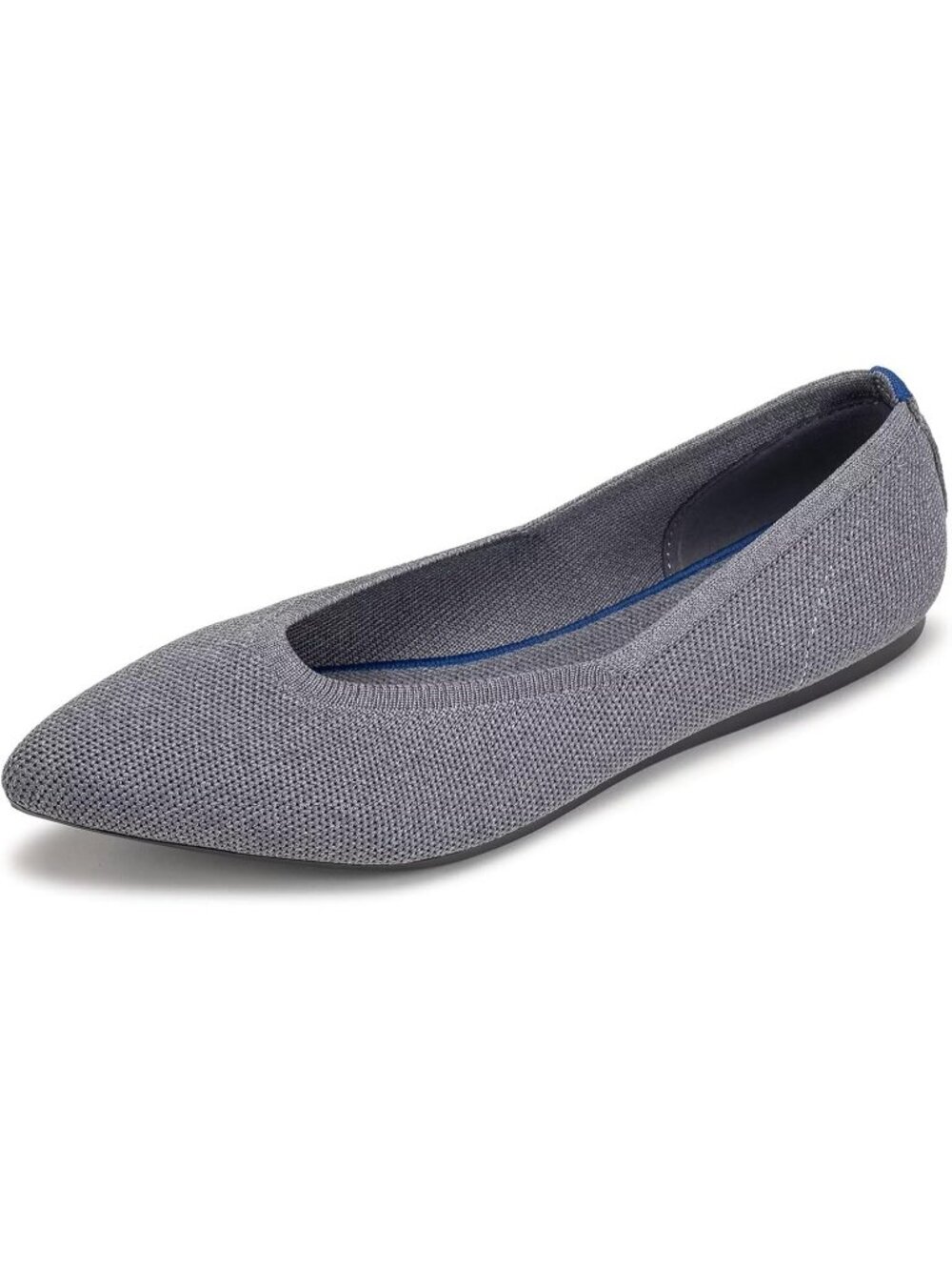 Women's Grey Solid Comfort Pointed Toe Softable Pull On Knit Casual Flat Shoes - Picture 6 of 6